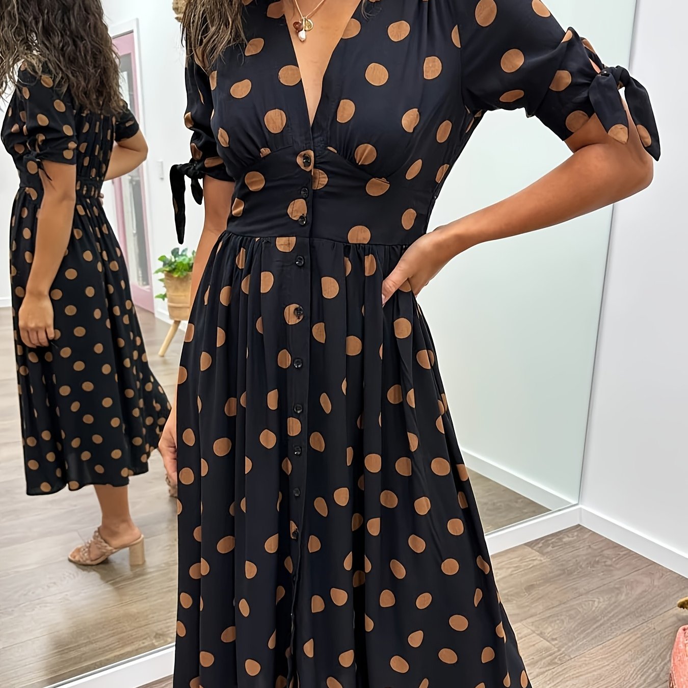 Women's Polka Dot Midi Dress