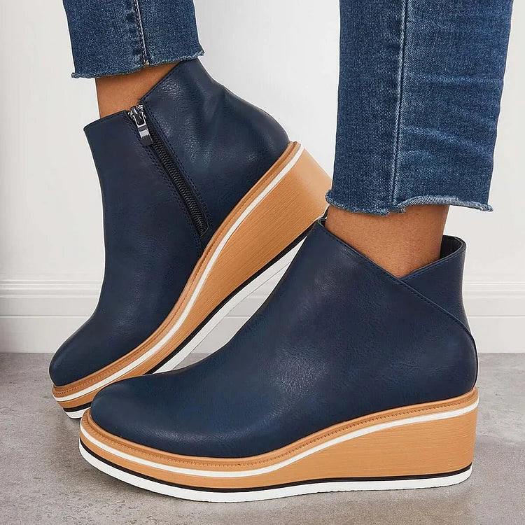 Women's Side Zip Wedge Boots - Fashinoza