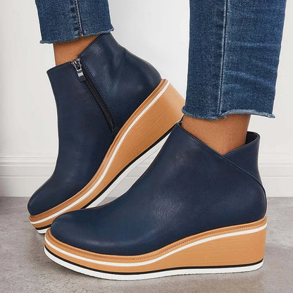 Women's Side Zip Wedge Boots - Fashinoza