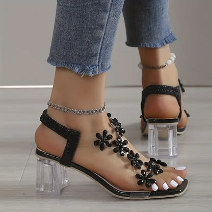 Women's Rhinestone Block Heel Sandals