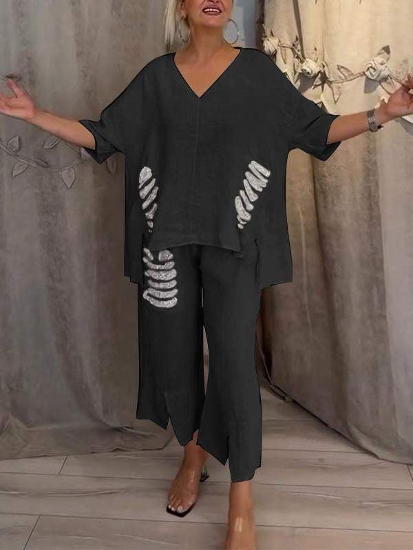 Women's 2 Piece V-Neck And Cropped Pants Set