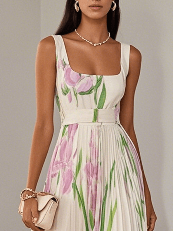 Elinora | Women’s Sleeveless Floral Pleated Maxi Dress