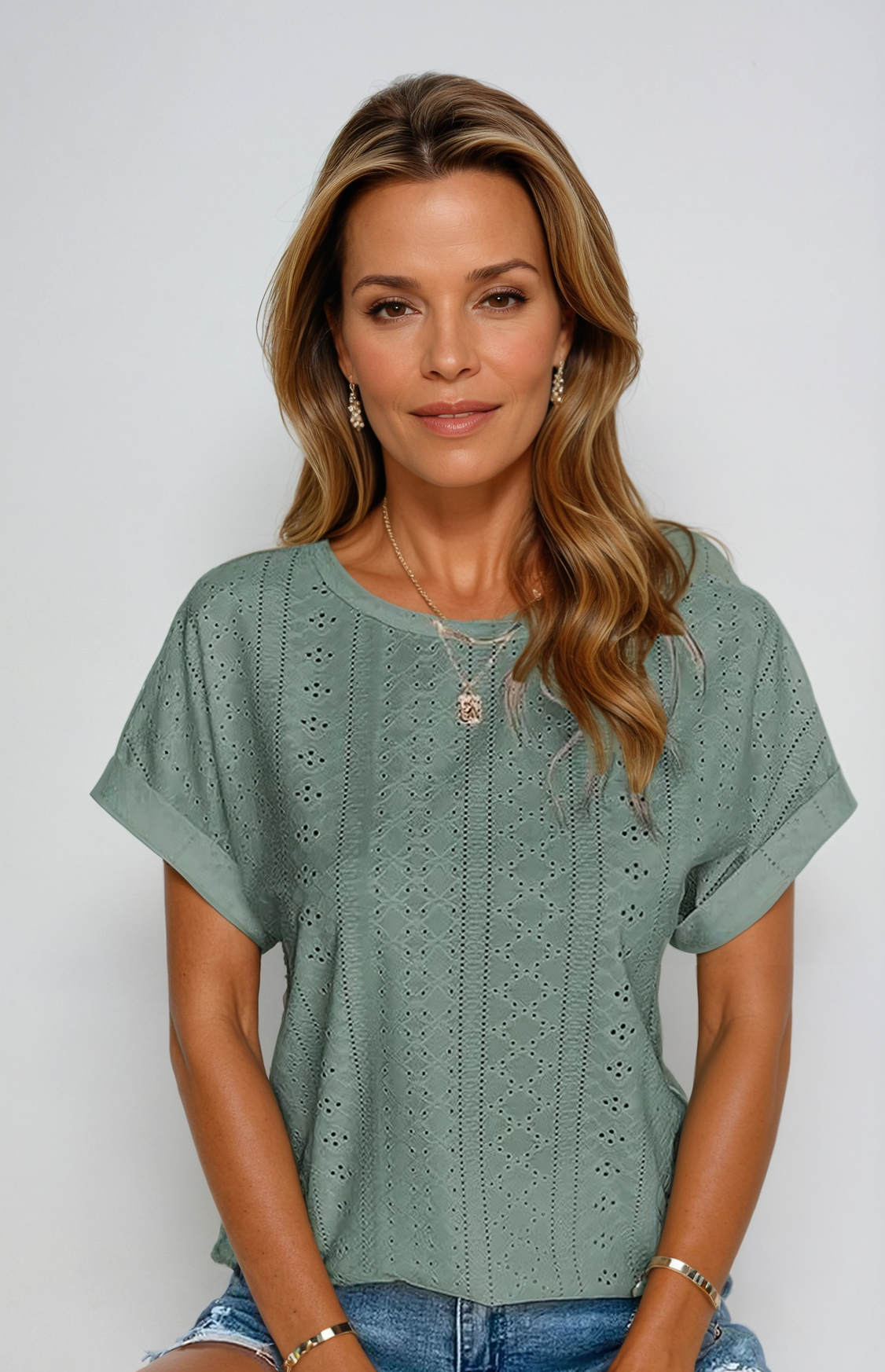 Women's Eyelet Blouse Casual White