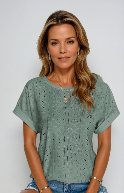 Women's Eyelet Blouse Casual White