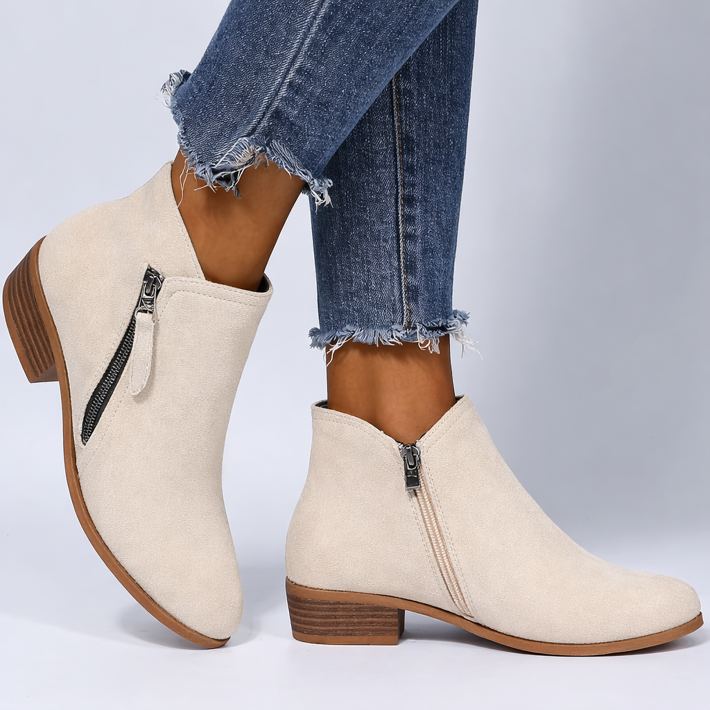 Women's Ankle Boots Side Zip Low Heel
