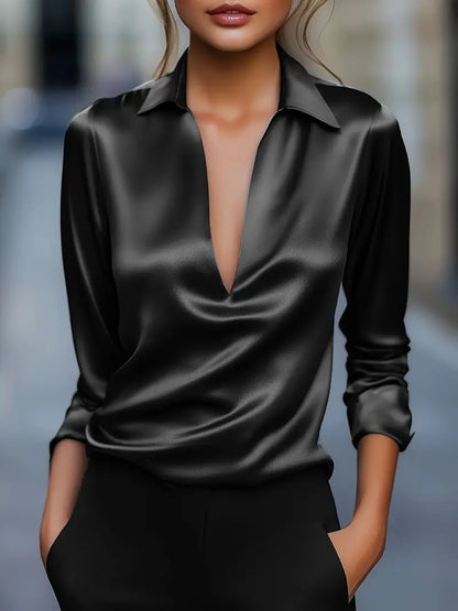 Women's Collared V-Neck Blouse