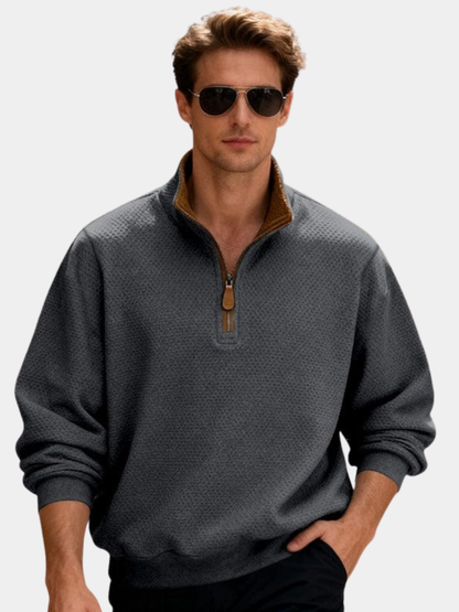 Men's Textured Quarter-Zip Pullover Sweater - Fashinoza