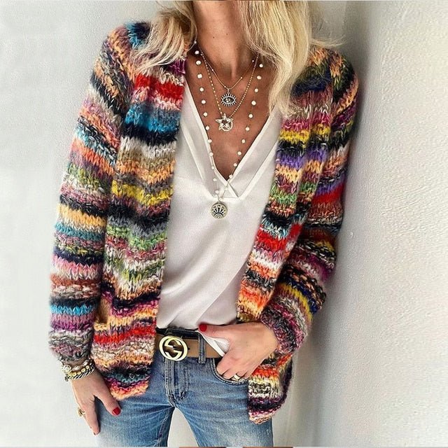 Women's Long Sleeve Multicolor Cardigan - Fashinoza