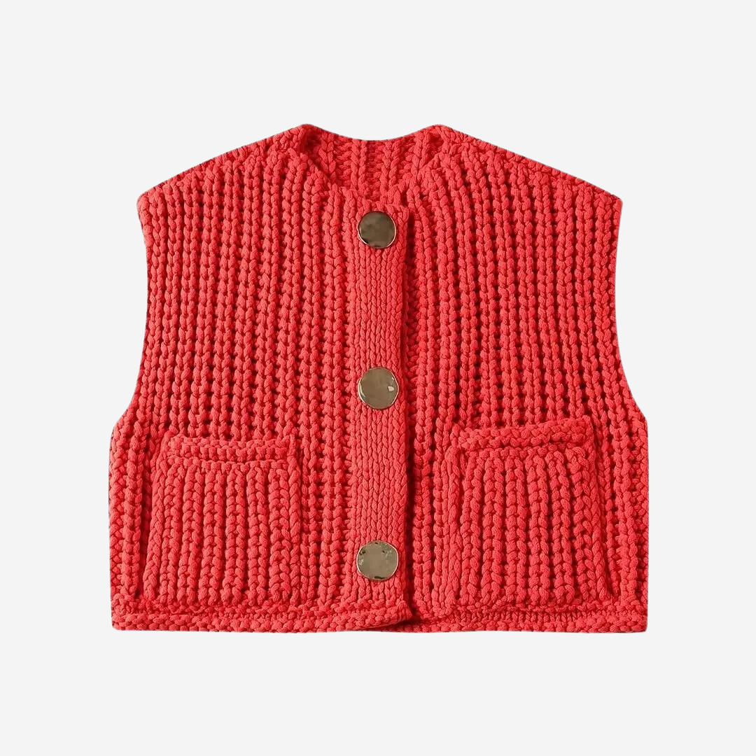 Women's Sleeveless Sweater Vest Button Front - Fashinoza