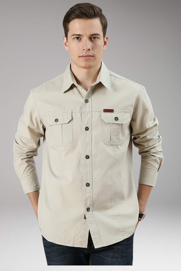Men's Casual Button Up Shirt With Pockets