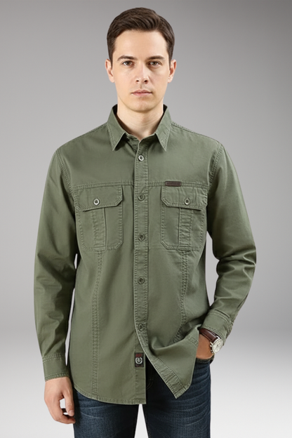 Men's Casual Button Up Shirt With Pockets