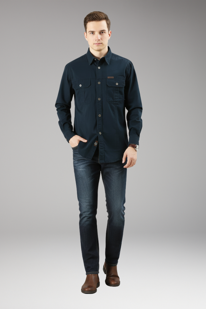 Men's Casual Button Up Shirt With Pockets