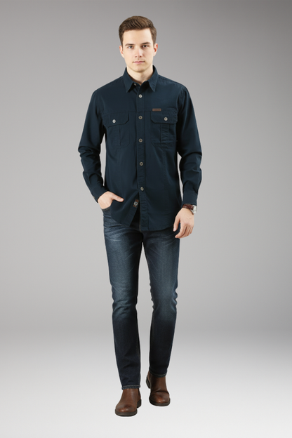 Men's Casual Button Up Shirt With Pockets