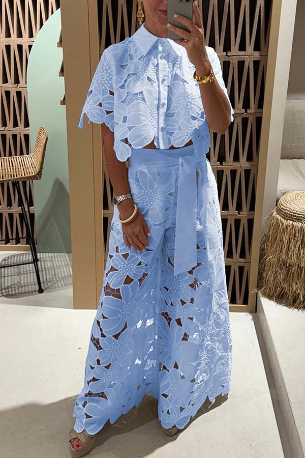 Image of Cara | Women's Cropped Button-Up Two-Piece Set