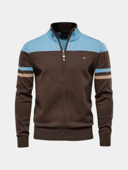 Colorblock Zip-Up Knit Sweater