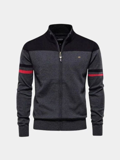 Colorblock Zip-Up Knit Sweater