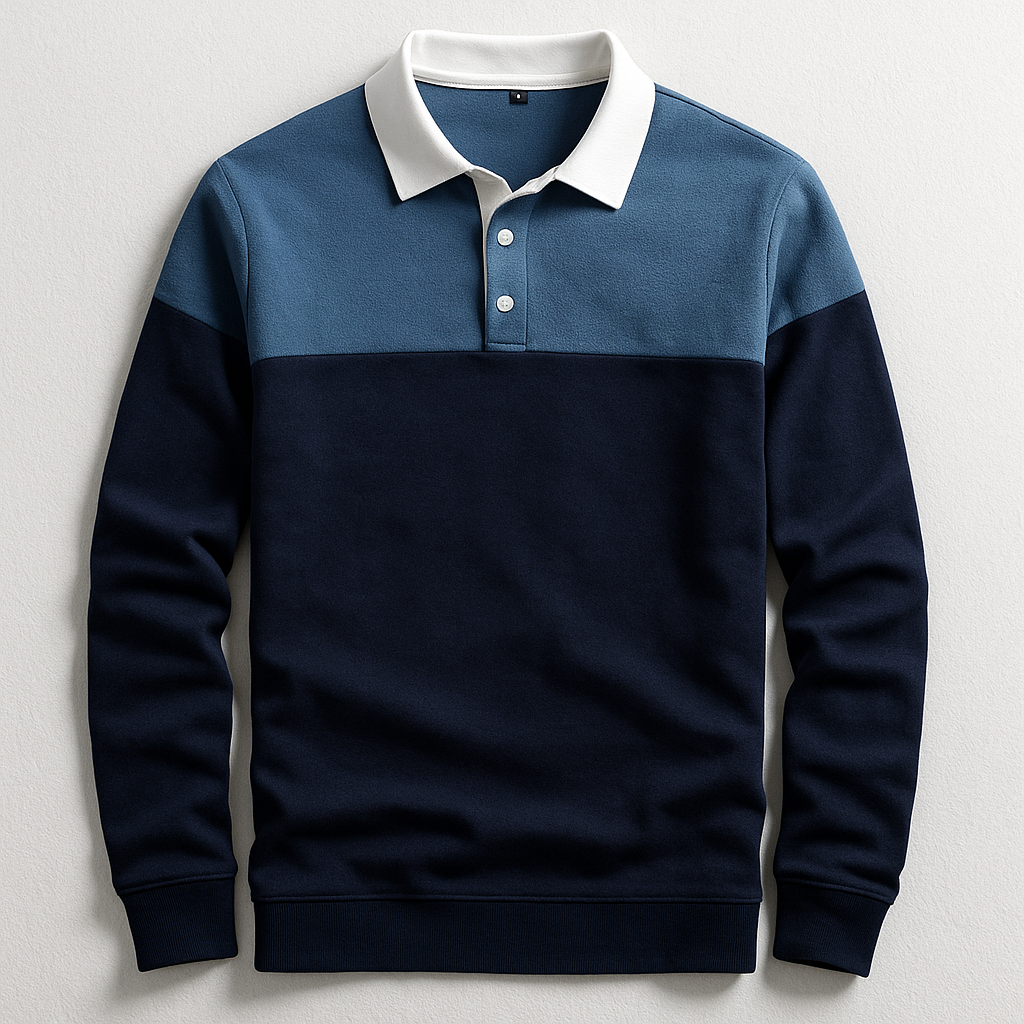 Men's Long Sleeve Polo Shirt Cotton Button Down - Fashinoza