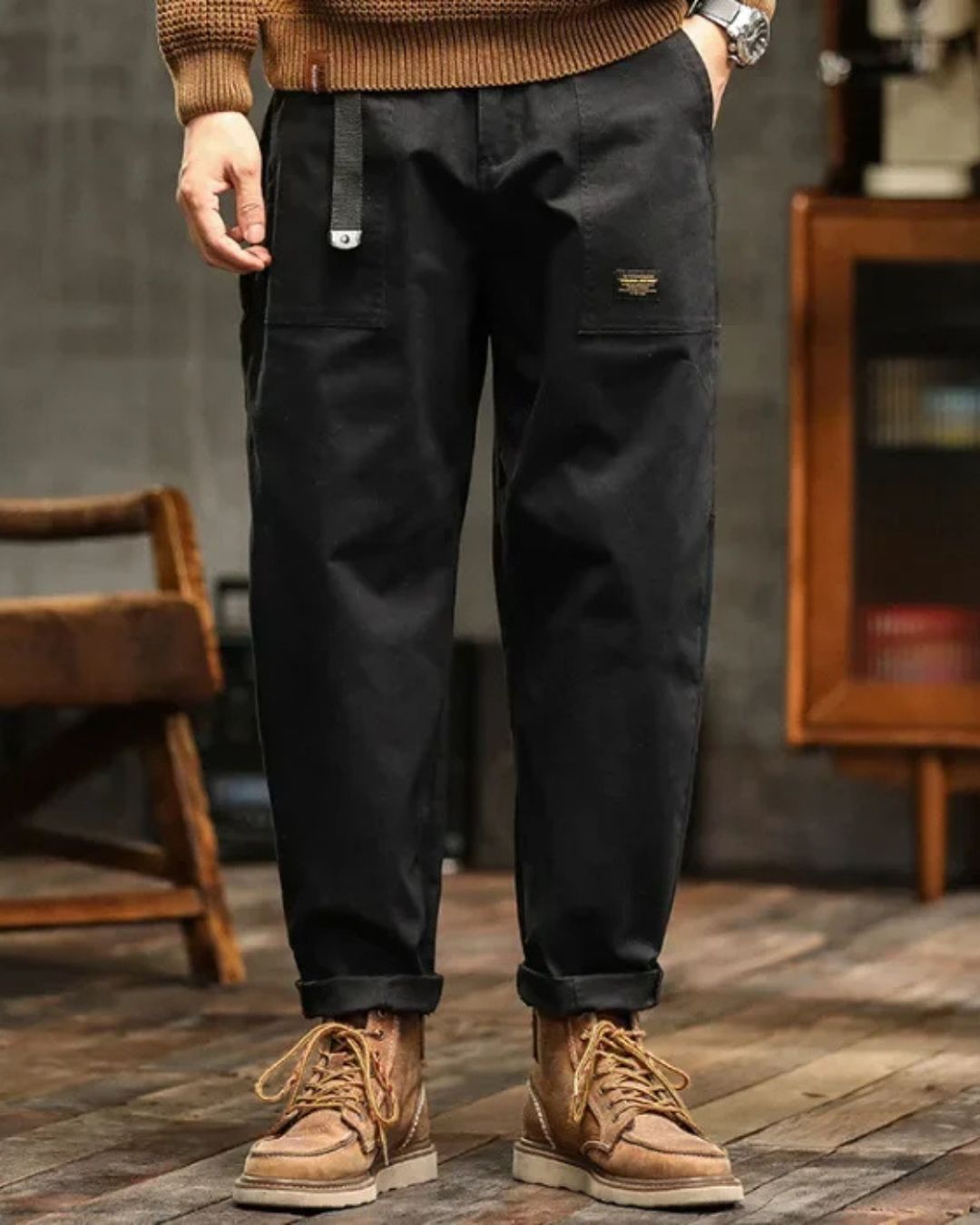 Men's Cargo Pants Cotton Long Belt Loops Khaki