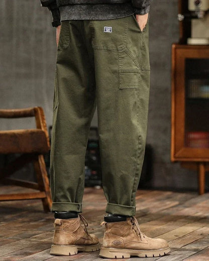 Men's Cargo Pants Cotton Long Belt Loops Khaki
