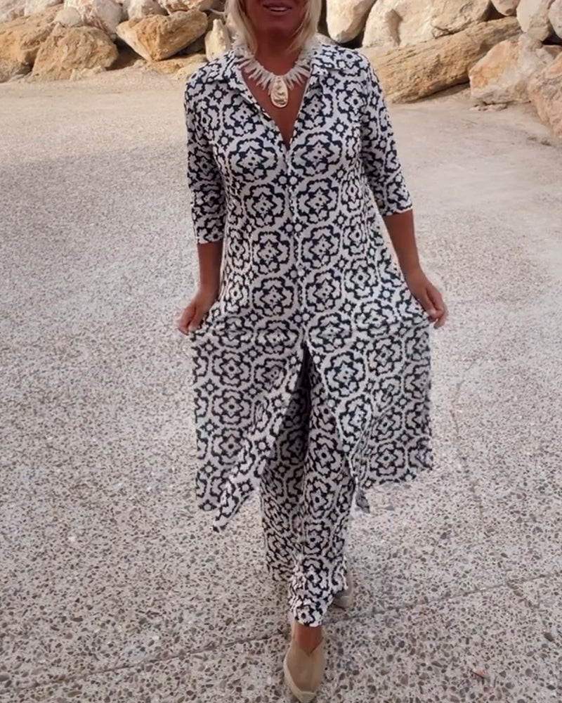 Women's Printed Two-Piece Pants Set - Fashinoza