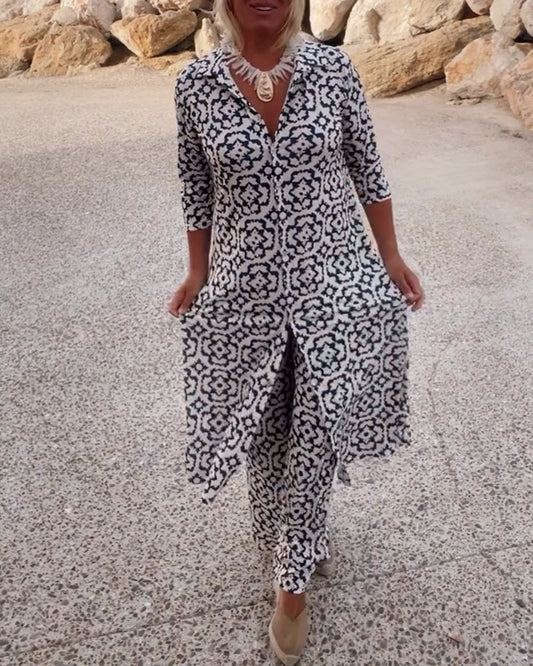 Women's Printed Two-Piece Pants Set - Fashinoza
