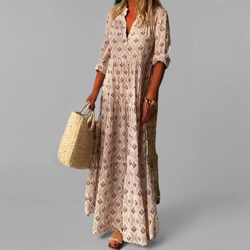 Women's V-Neck Maxi Dress Boho Style - Fashinoza