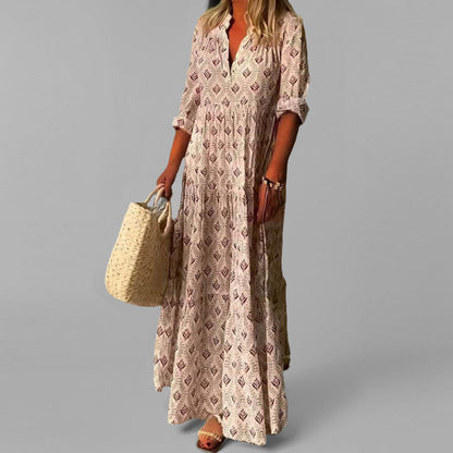Women's V-Neck Maxi Dress Boho Style - Fashinoza