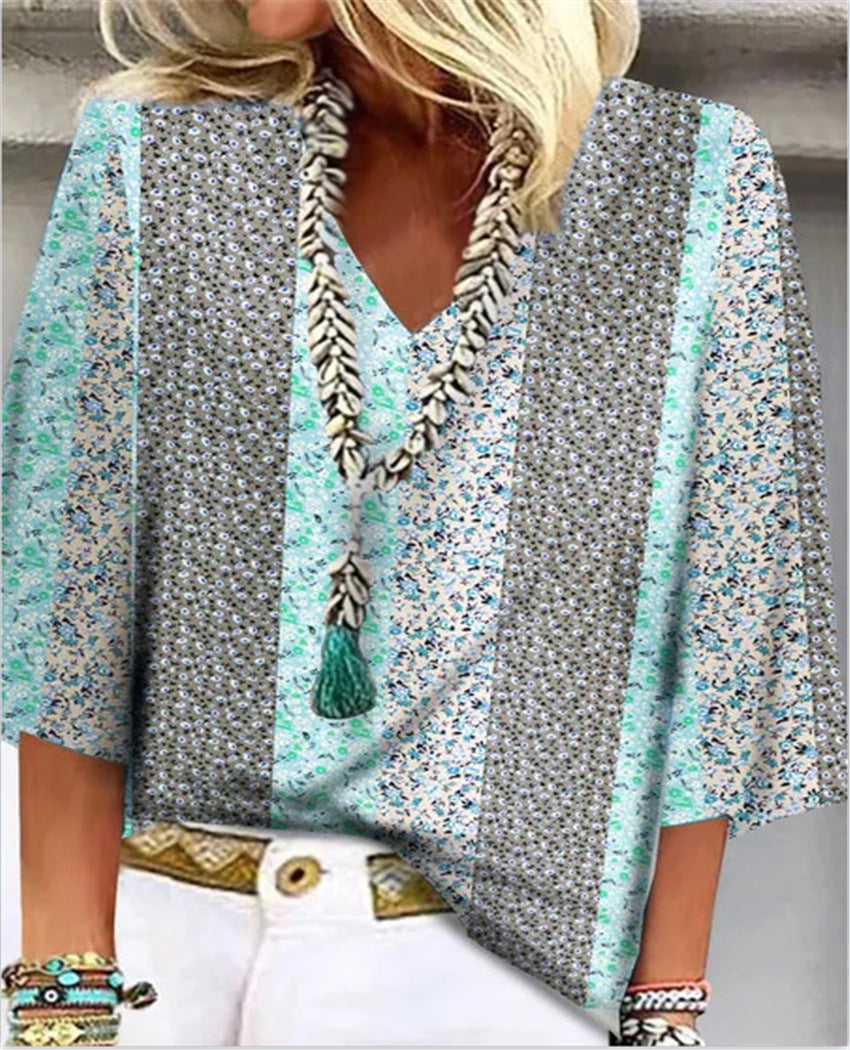 Women's Floral V-Neck 3/4 Sleeve