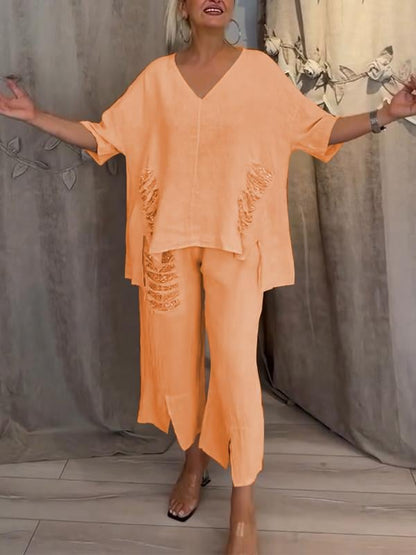 Women's 2 Piece V-Neck And Cropped Pants Set
