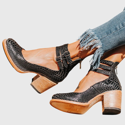 Alana | Womens Buckle Strap Block Heel Boots