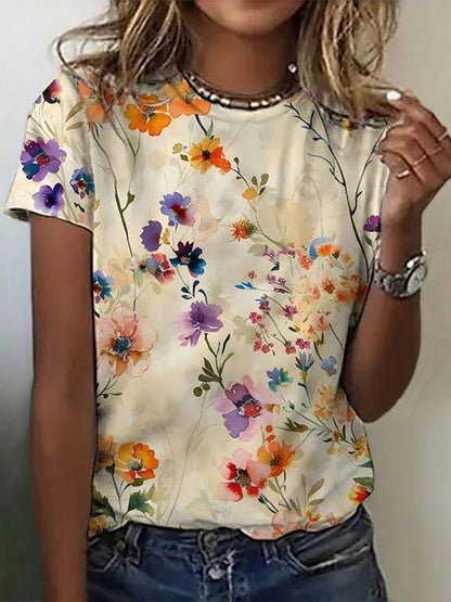 Women's Floral T-Shirt Comfortable Retro Style