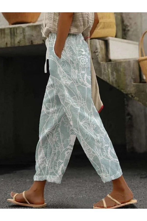 Women's Lace Print Casual Pants - Fashinoza