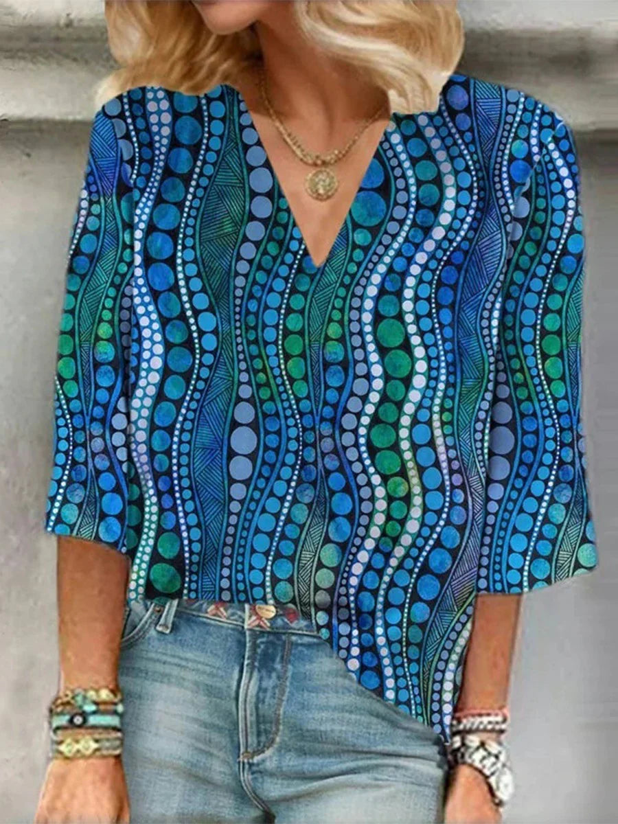 Women's Polka Dot Blouse V-Neck - Fashinoza