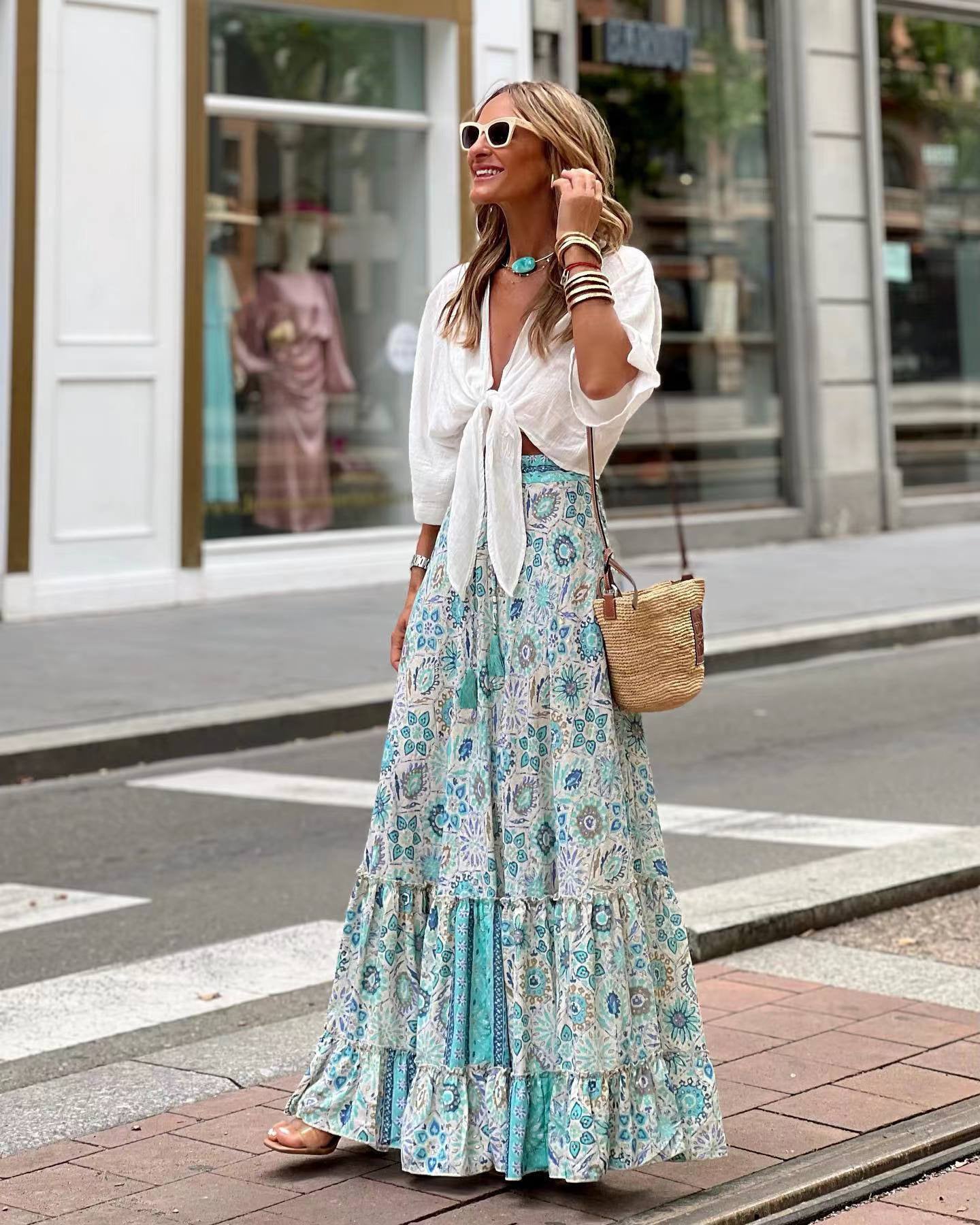 Women's Fall Print A-Line Dress Loose Fit - 
Fashinoza