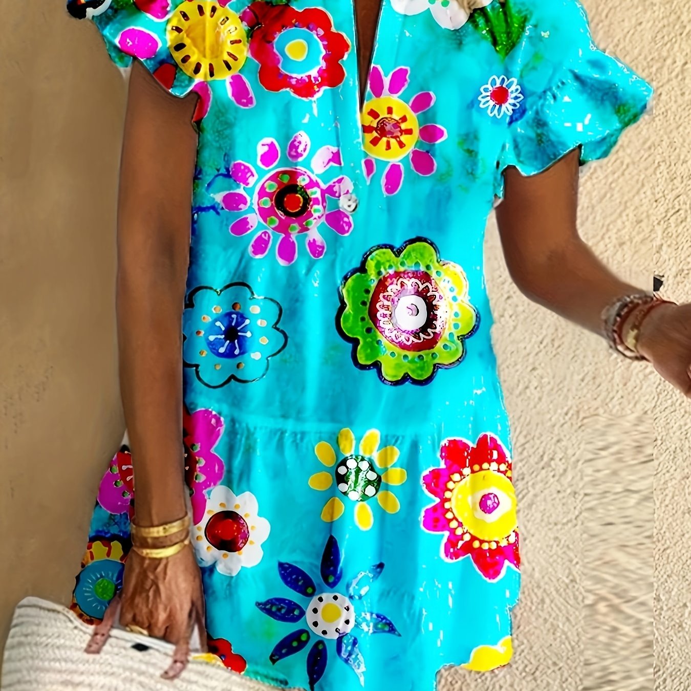 Women's Floral Maxi Dress Flowy Draped Design - Fashinoza
