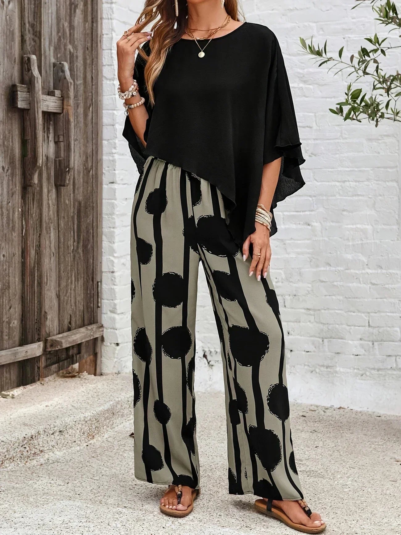 Women's Batwing And Wide Leg Pants Set
