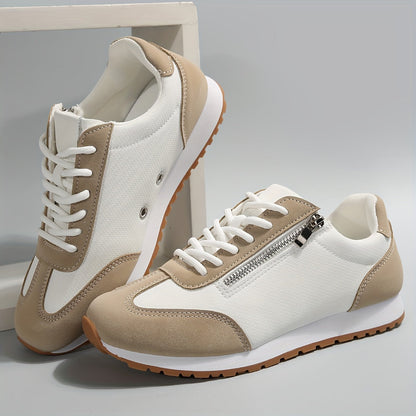 Women's Vulcanized Sneakers Patchwork Lace Up Low Top Casual Walking Shoes
