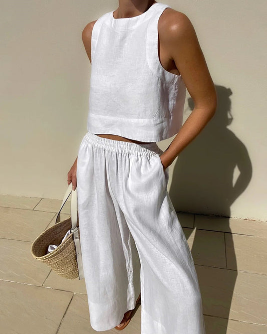 Women's Sleeveless Tank And Pants Set - Fashinoza