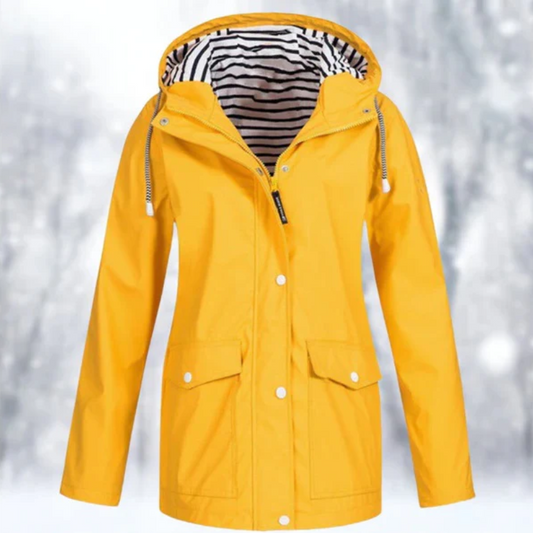 Women's Hooded Raincoat Button Front Coat - Fashinoza