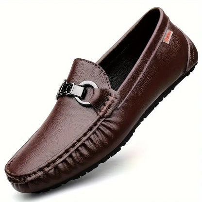 Men's Slip-On Loafers Leather Brown - Fashinoza