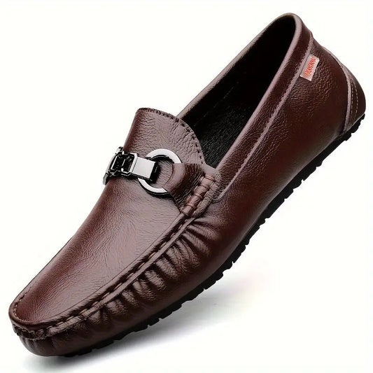 Men's Slip-On Loafers Leather Brown - Fashinoza