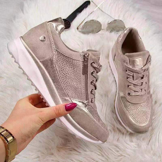 Women's Rhinestone Lace-Up Sneakers - Fashinoza