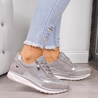 Women's Rhinestone Lace-Up Sneakers