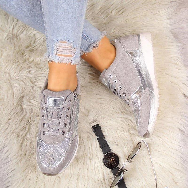 Women's Rhinestone Lace-Up Sneakers