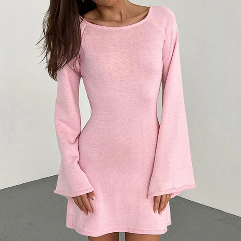 Women's Long Sleeve Backless Mini Dress - Fashinoza