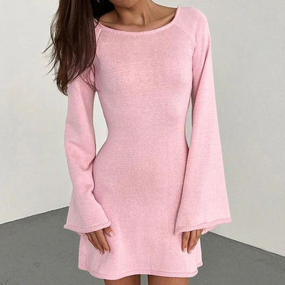 Women's Long Sleeve Backless Mini Dress - Fashinoza