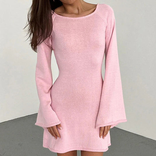 Women's Long Sleeve Backless Mini Dress - Fashinoza