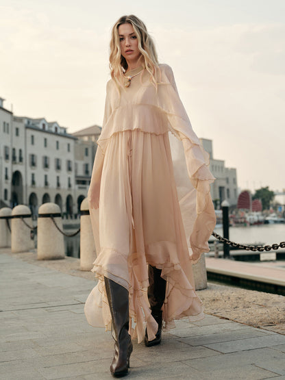 Women's Chiffon Maxi Dress Cape Sleeves