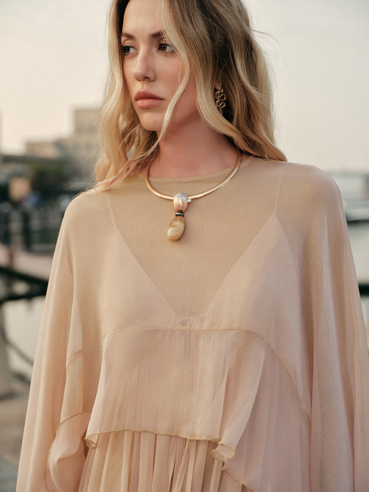 Women's Chiffon Maxi Dress Cape Sleeves