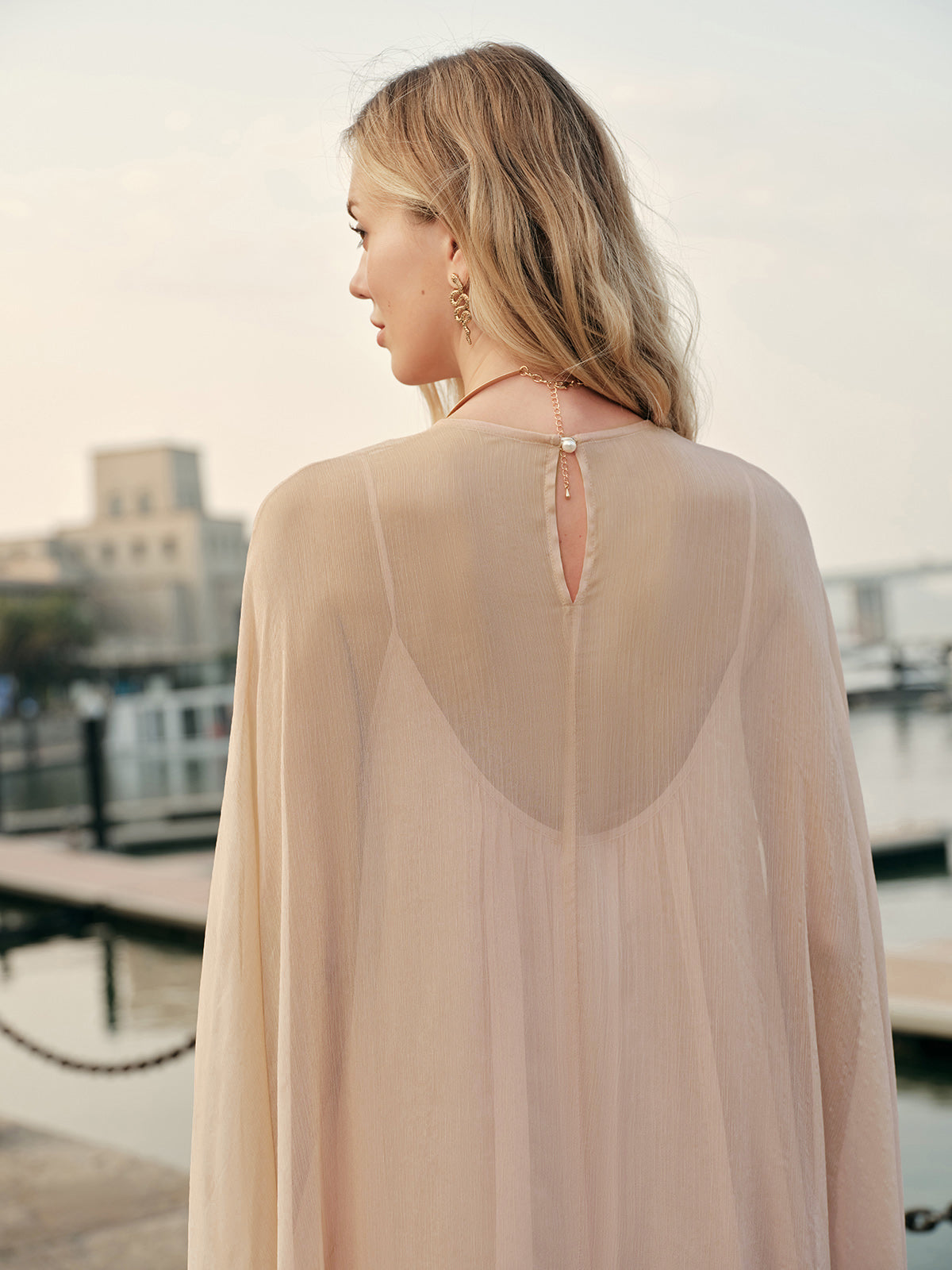 Women's Chiffon Maxi Dress Cape Sleeves